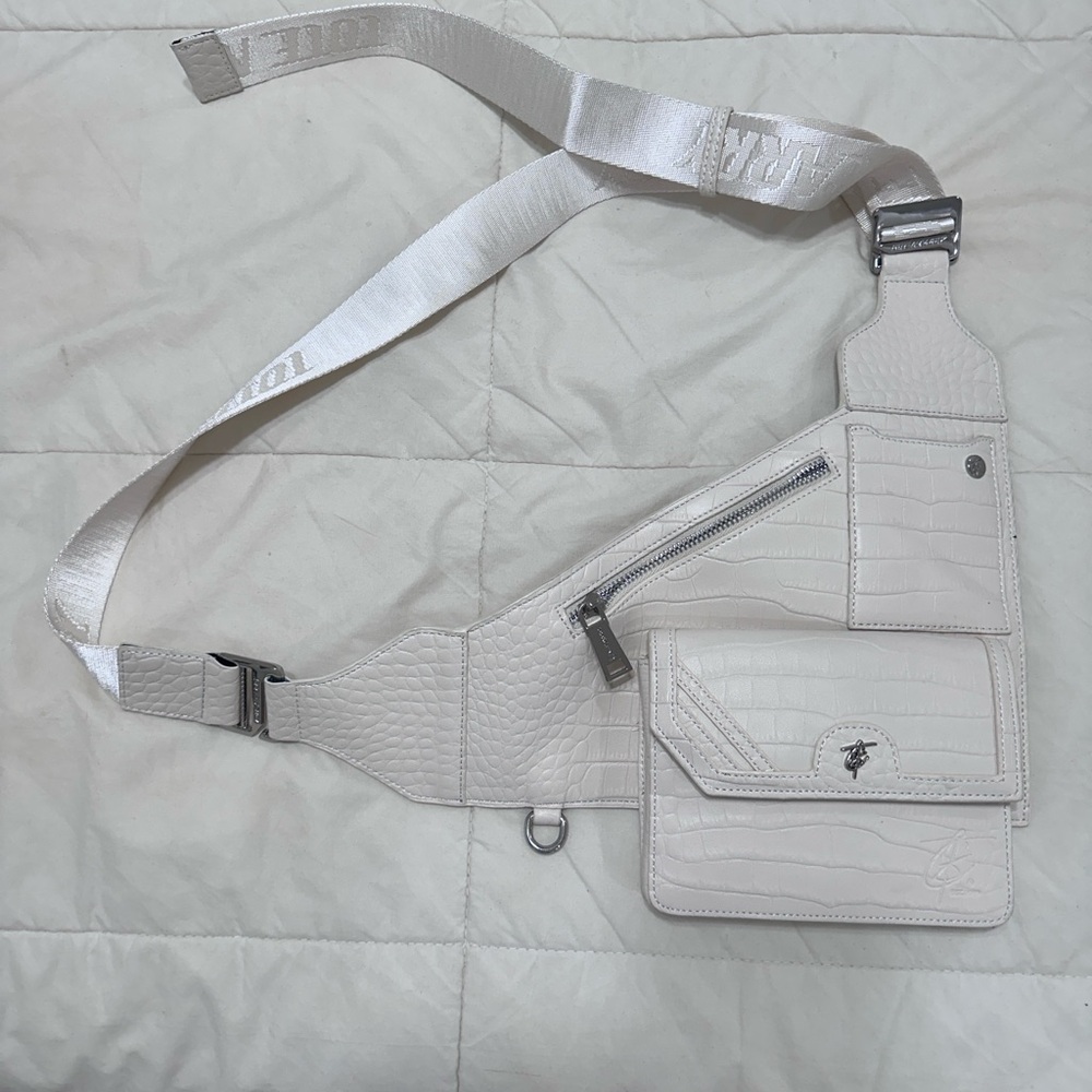 White Croc-Embossed Leather Crossbody Bag